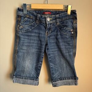 Unionbay Womens Vintage Denim Bermuda Shorts Cuffed Stretch Dark Wash Low Rise 1